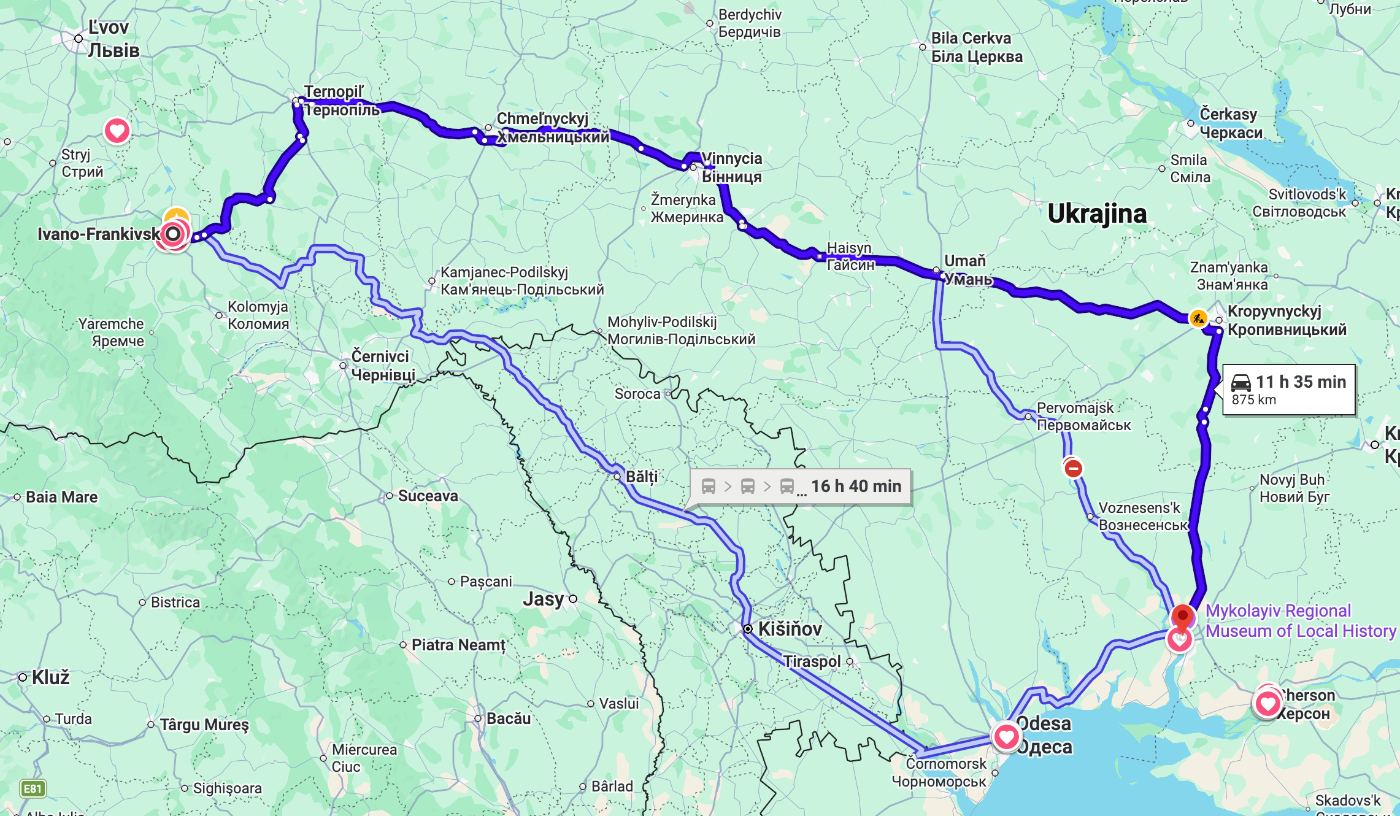 Trasa Ivano-Frankivsk – Mykolajiv, alternatívny výpočet