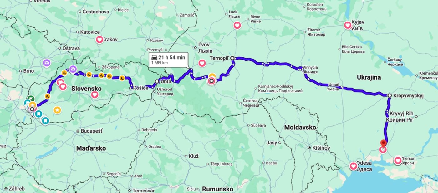 Celá trasa Bratislava/Ubľa – Mykolajiv